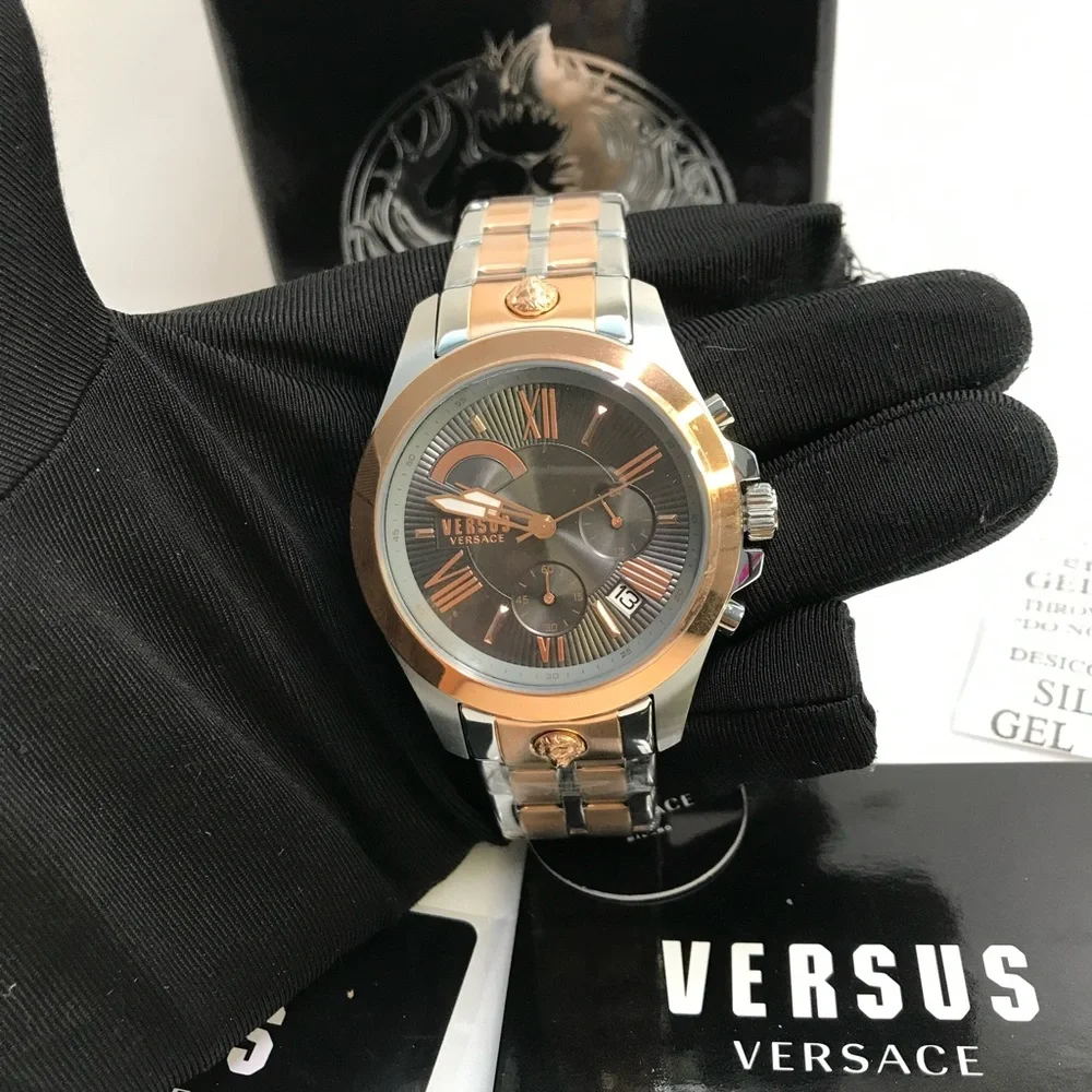 Ship same day- Authentic VERSUS Versace Men's Gray Dial Stainless Steel Bracelet